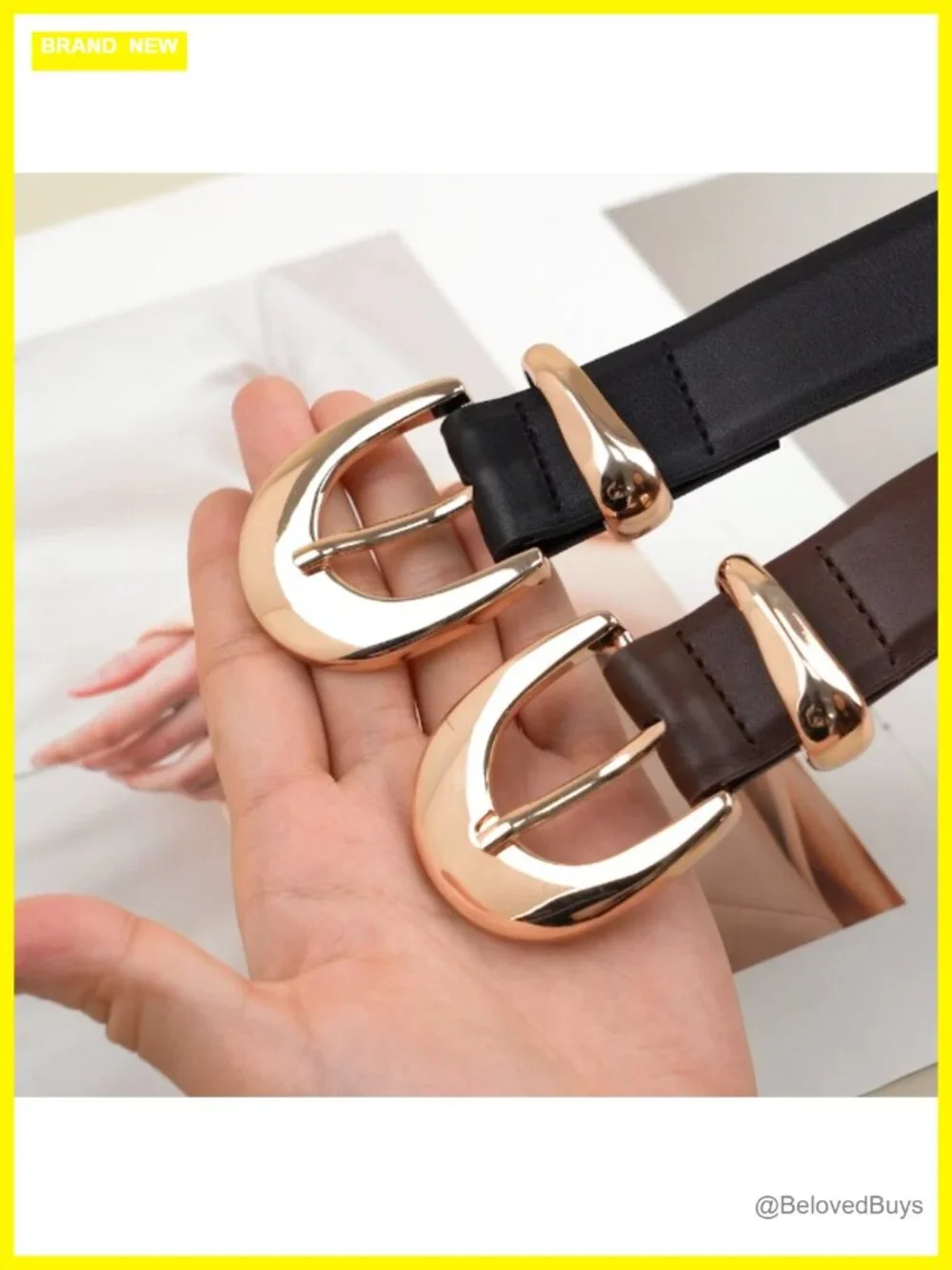 Women's PU Leather Skinny Belt with Circular Buckle